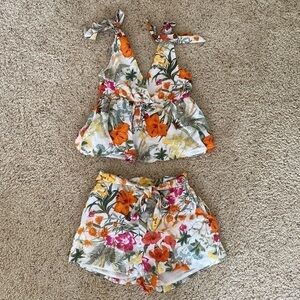 Chelsea & Violet Tropical Print Linen and Cotton Top and Shorts Set XS / 2